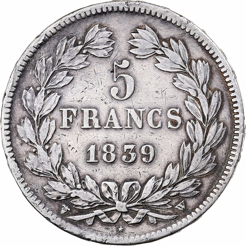 Moneta, Francia, Louis-Philippe, 5 Francs, 1839, Lille, MB+, Argento, KM:749.13