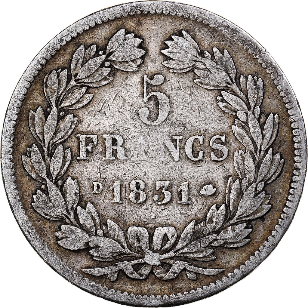 Munten, Frankrijk, Louis-Philippe, 5 Francs, 1831, Lyon, FR+, Zilver, KM:744.2
