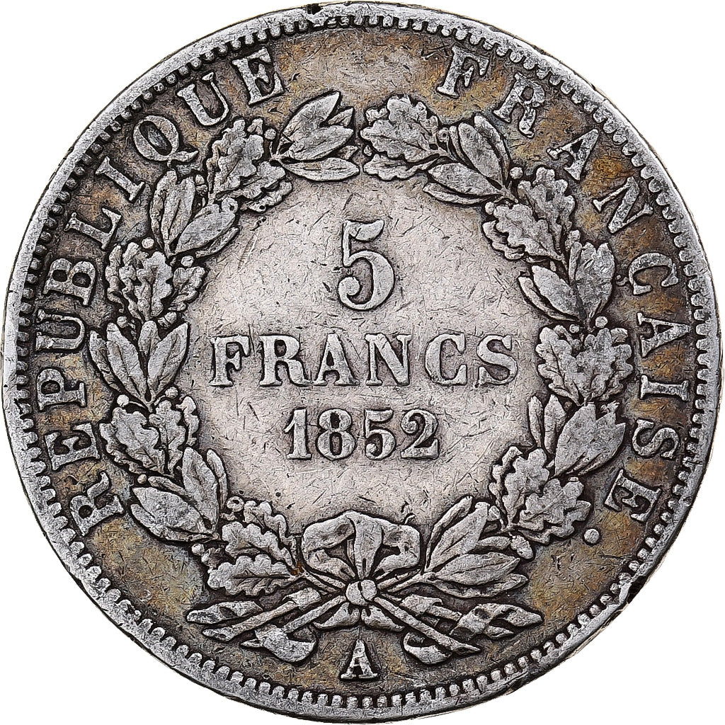 Moneta, Francia, Napoléon III, 5 Francs, 1852, Paris, MB+, Argento, KM:773.1