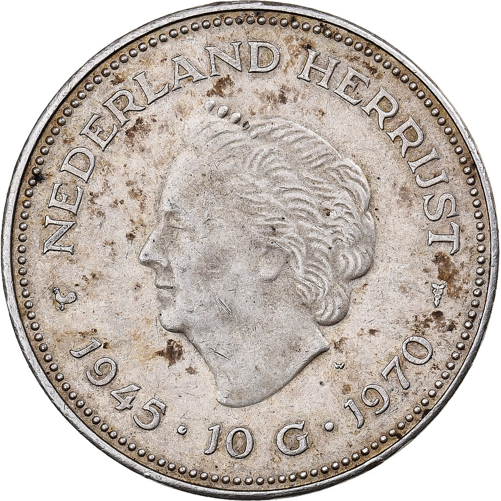 Holandia, Juliana, 10 Gulden, 1970, Utrecht, Srebro, AU(50-53), KM:195