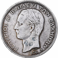 Grèce, George I, 5 Drachmai, 1876, Paris, Argent, TB+, KM:46