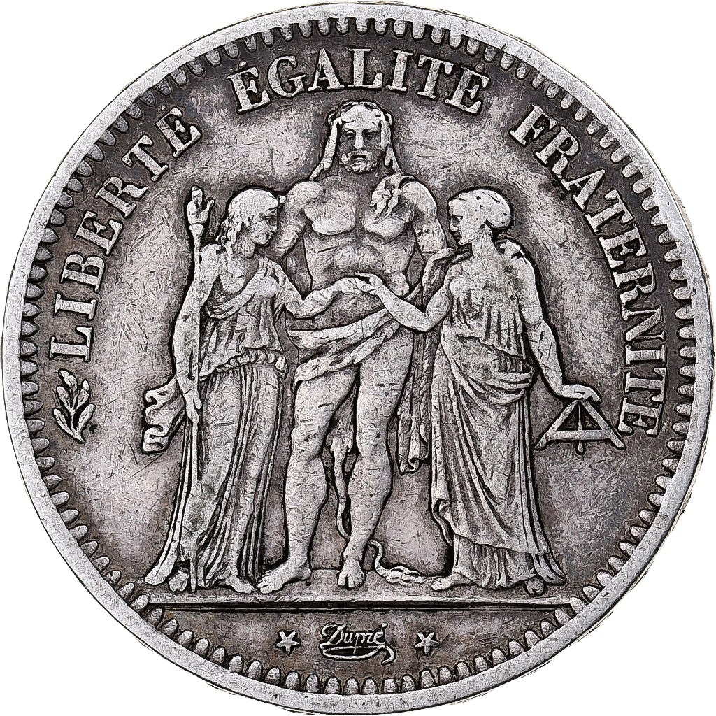 Francia, Hercule, 5 Francs, 1848, Paris, MB+, Argento, KM:756.1