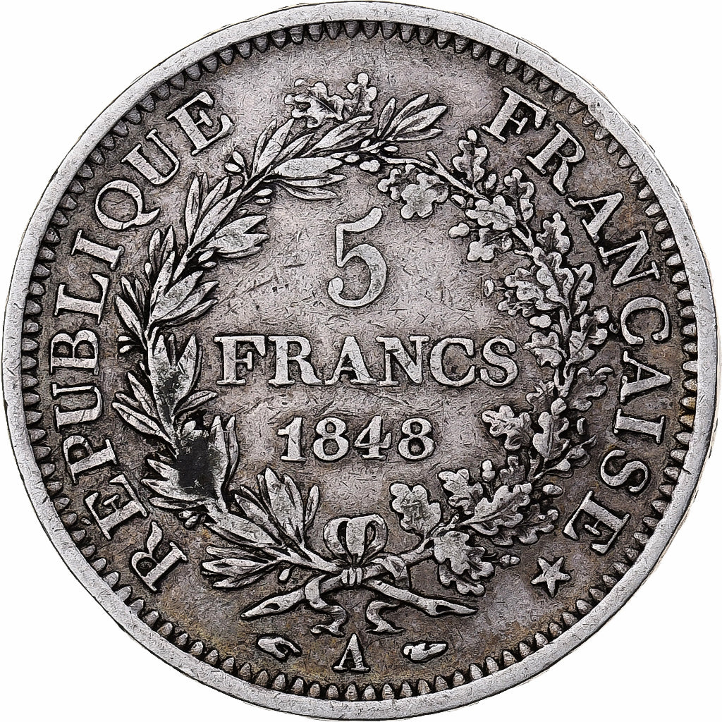 Francia, Hercule, 5 Francs, 1848, Paris, MB+, Argento, KM:756.1