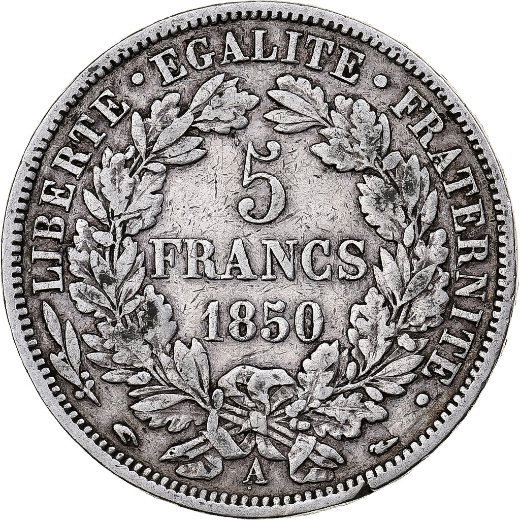 Coin, France, Cérès, 5 Francs, 1850, Paris, VF(30-35), Silver, KM:761.1