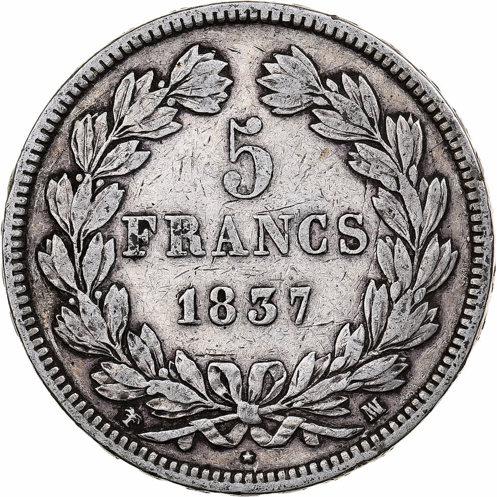 Coin, France, Louis-Philippe, 5 Francs, 1837, Marseille, VF(30-35), Silver