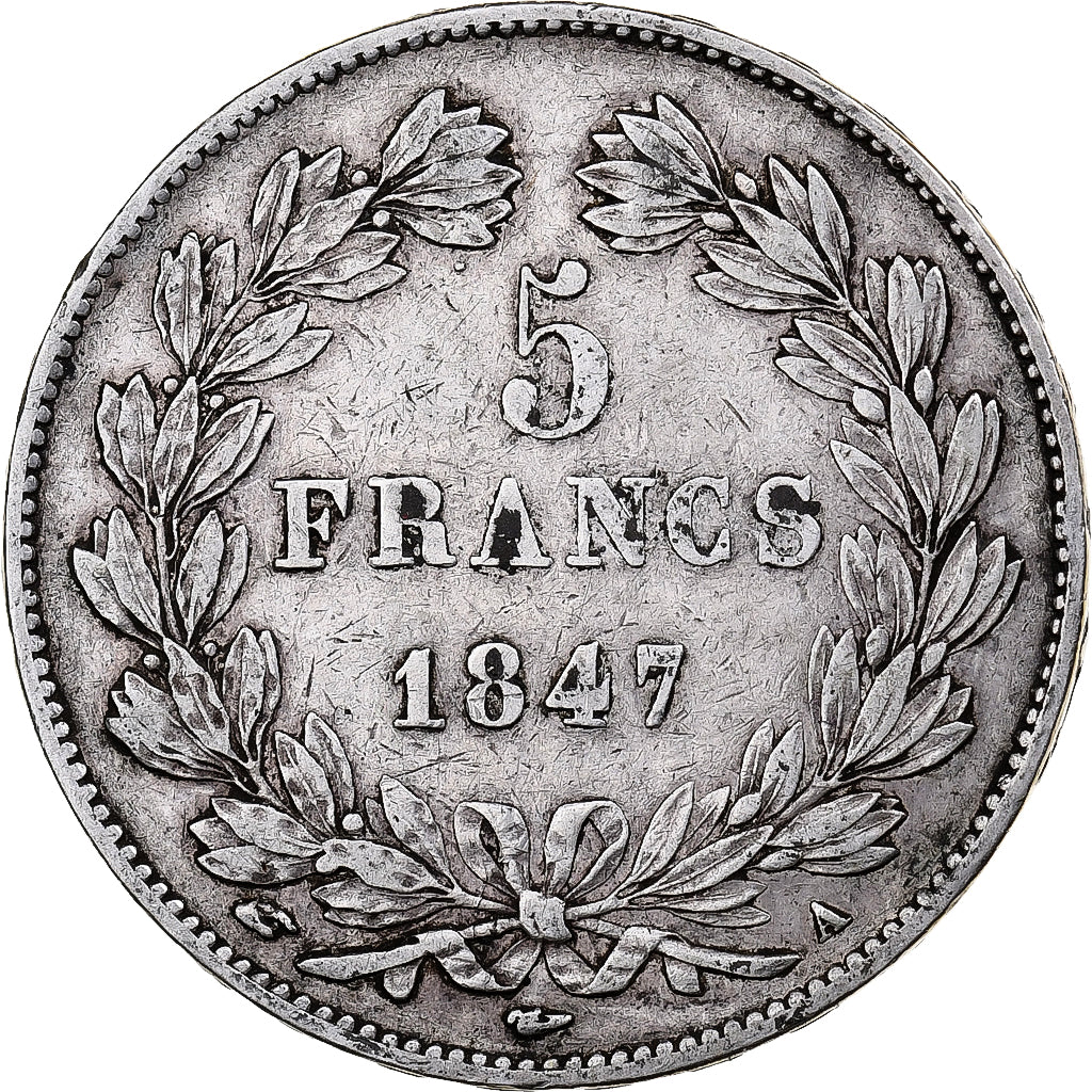 France, 5 Francs, Louis-Philippe, 1847, Paris, Silver, EF(40-45), Gadoury:678a