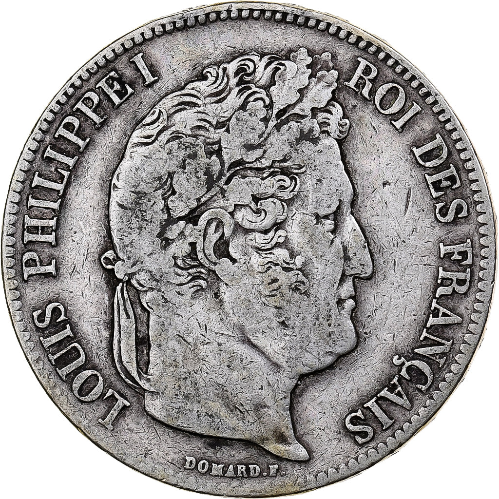 Moneda, Francia, Louis-Philippe, 5 Francs, 1835, Paris, BC+, Plata, KM:749.1