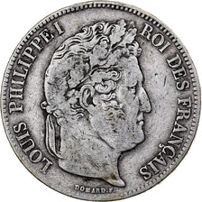 Moneda, Francia, Louis-Philippe, 5 Francs, 1835, Paris, BC+, Plata, KM:749.1