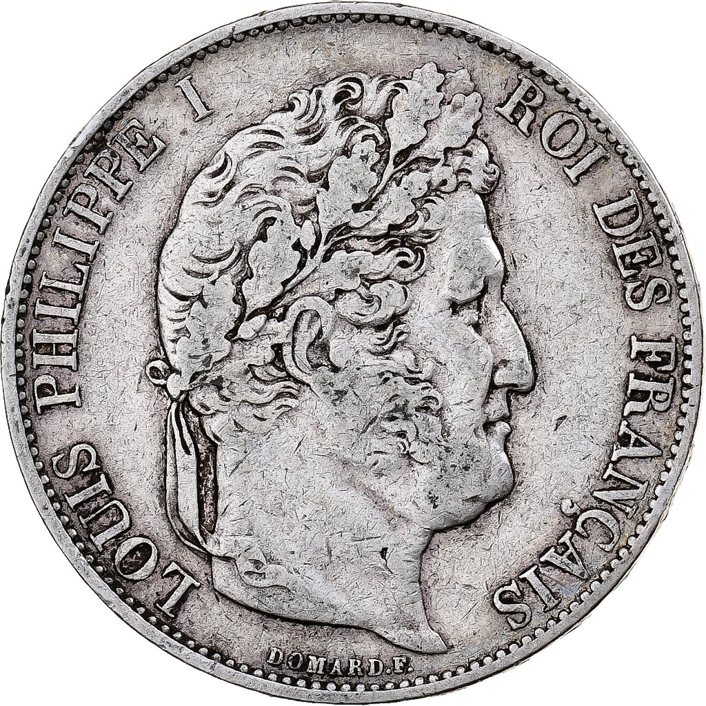 Moneda, Francia, Louis-Philippe, 5 Francs, 1844, Lille, BC+, Plata, KM:749.13