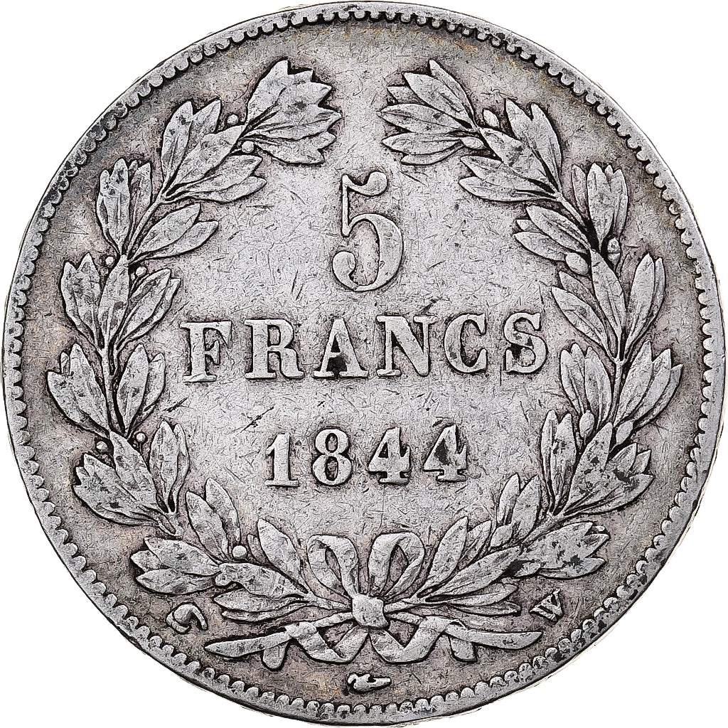 Moneda, Francia, Louis-Philippe, 5 Francs, 1844, Lille, BC+, Plata, KM:749.13