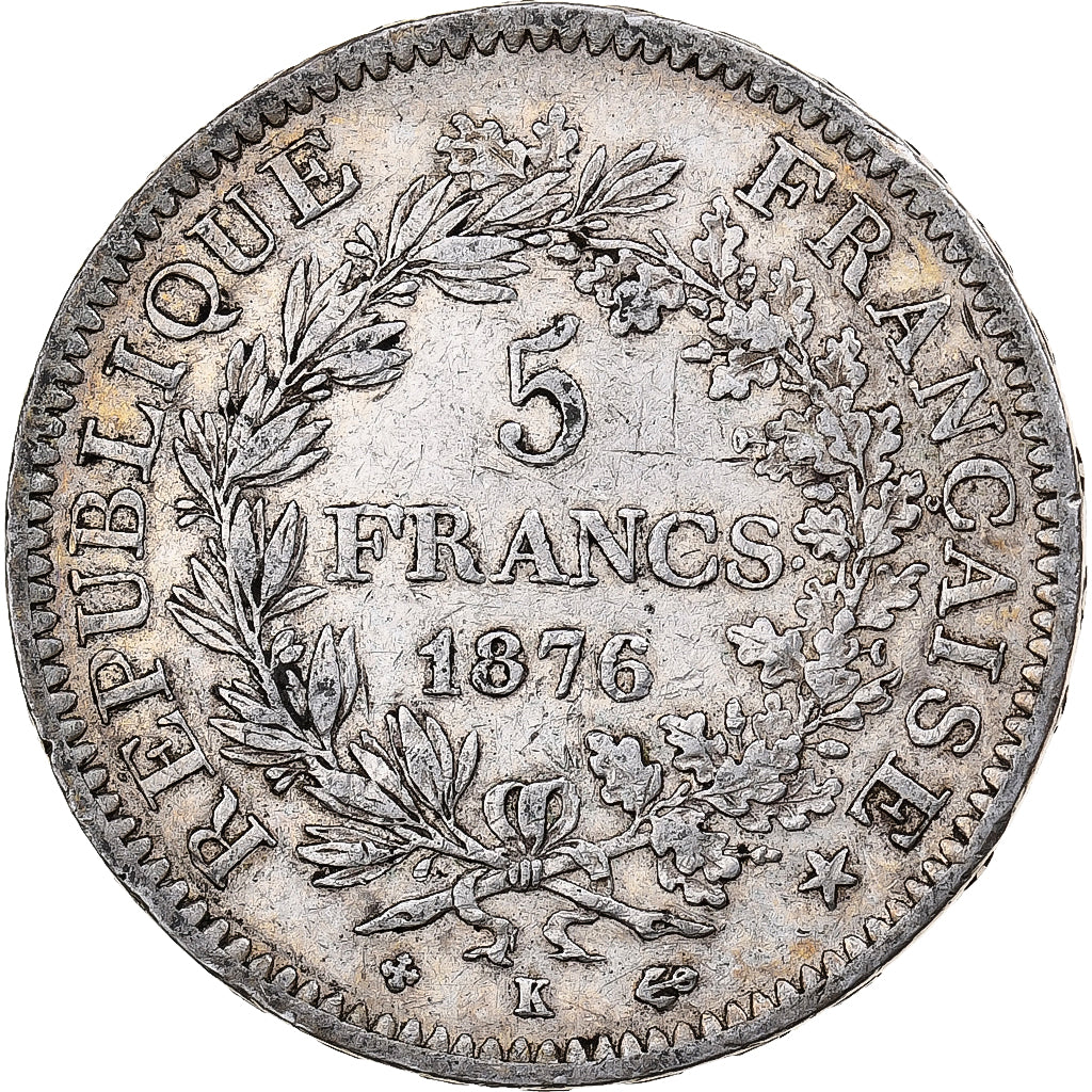 Moneta, Francja, Hercule, 5 Francs, 1876, Bordeaux, EF(40-45), Srebro, KM:820.2