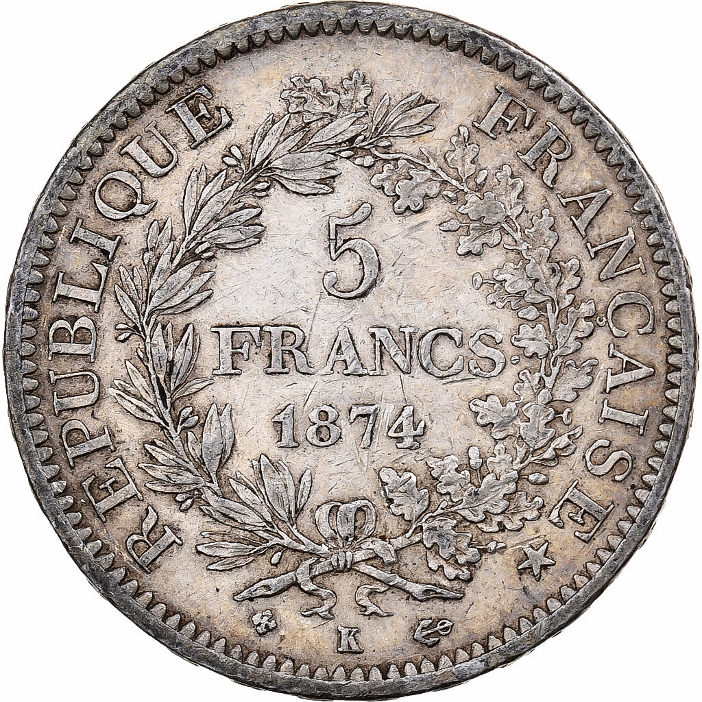 Coin, France, Hercule, 5 Francs, 1874, Bordeaux, VF(30-35), Silver, KM:820.2