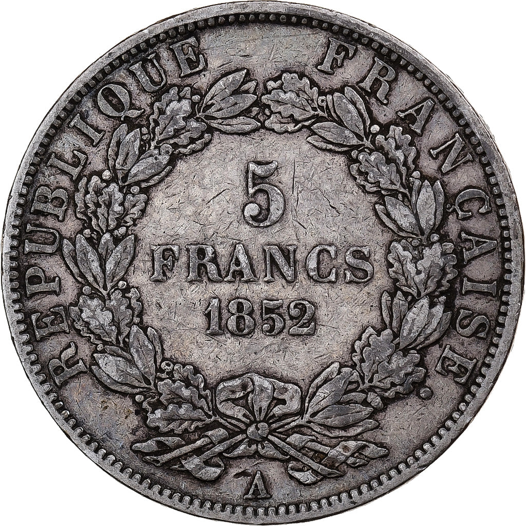 FRANCE, Napoléon III, 5 Francs, 1852, Paris, KM #773.1, VF(30-35), Silver, G...