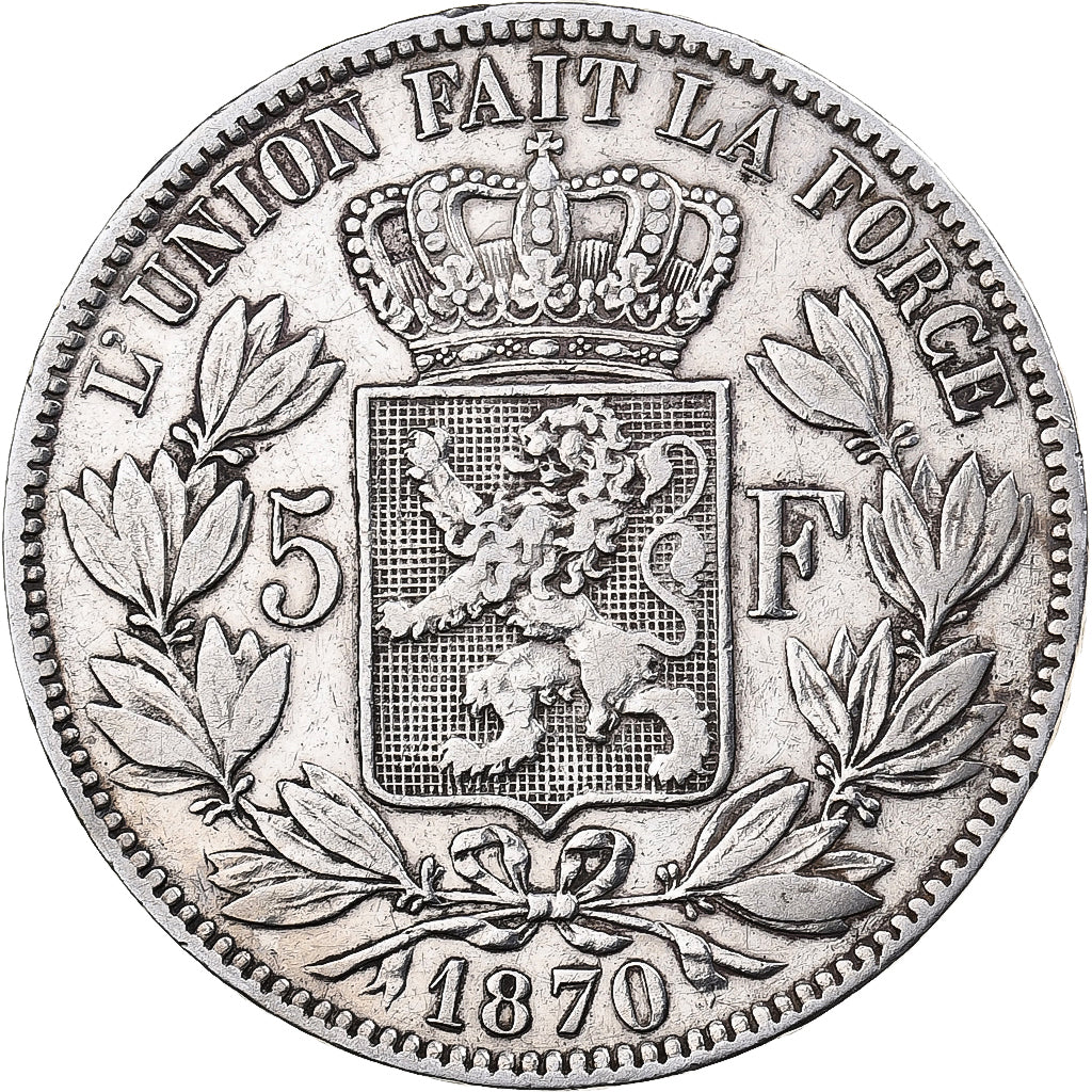 Moneta, Belgio, Leopold II, 5 Francs, 5 Frank, 1870, Brussels, BB, Argento