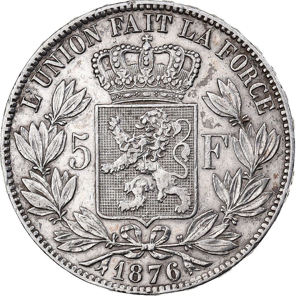 Coin, Belgium, Leopold II, 5 Francs, 5 Frank, 1876, AU(50-53), Silver, KM:24