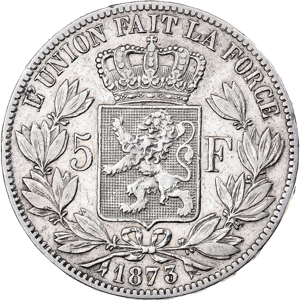 Moneta, Belgio, Leopold II, 5 Francs, 5 Frank, 1873, BB+, Argento, KM:24