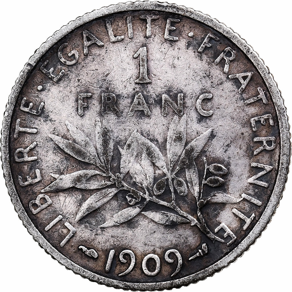 Francia, Semeuse, Franc, 1909, Paris, MB+, Argento, KM:844.1, Gadoury:467, Le