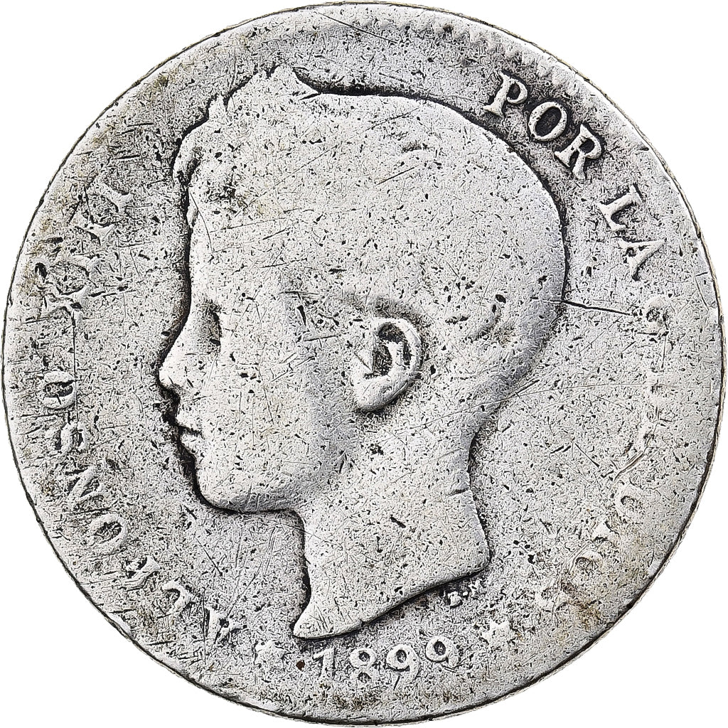 Spanien, Alfonso XIII, 1 Peseta, 1899, vega, Silber, SGE+, KM:706