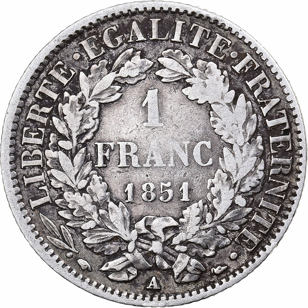 Francia, Franc, Cérès, 1851, Paris, Plata, BC+, Gadoury:457, KM:759.1