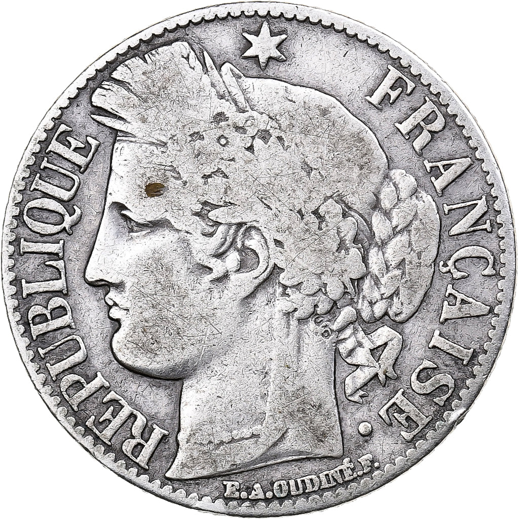 Moeda, França, Cérès, Franc, 1872, Bordeaux, F(12-15), Prata, KM:822.2