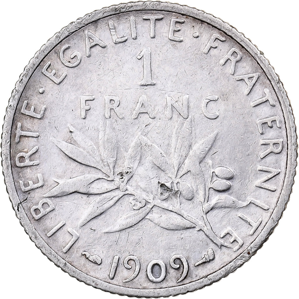 Moneta, Francia, Semeuse, Franc, 1909, Paris, 1 Franc, MB, Argento, KM:844.1