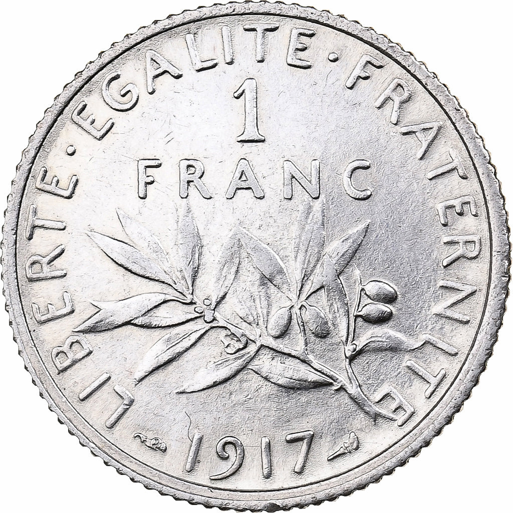 Moeda, França, Semeuse, Franc, 1917, Paris, AU(50-53), Prata, KM:844.1