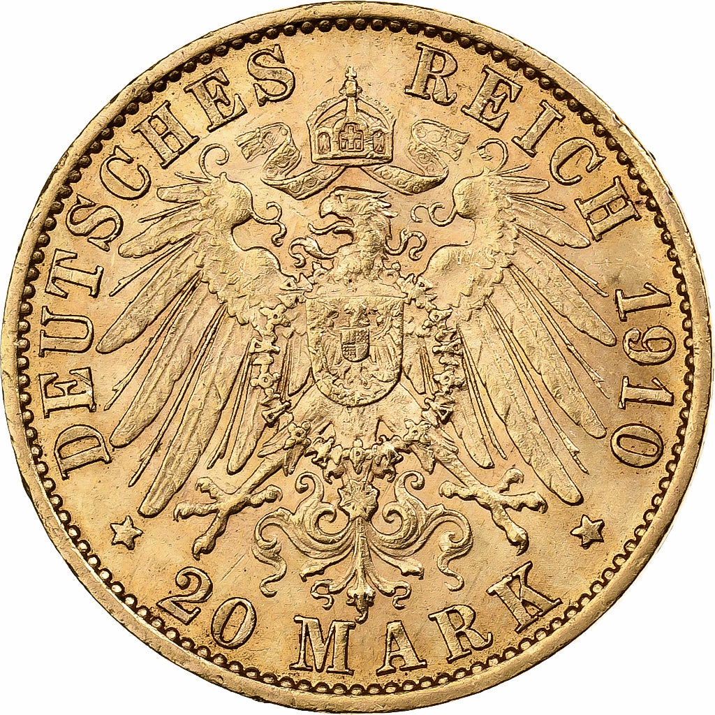 Moneta, Stati tedeschi, PRUSSIA, Wilhelm II, 20 Mark, 1910, Berlin, BB+, Oro