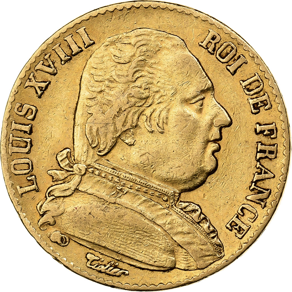 Moneda, Francia, Louis XVIII, 20 Francs, 1815, Paris, MBC, Oro, KM:706.1