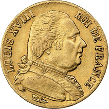 Moneda, Francia, Louis XVIII, 20 Francs, 1815, Paris, MBC, Oro, KM:706.1