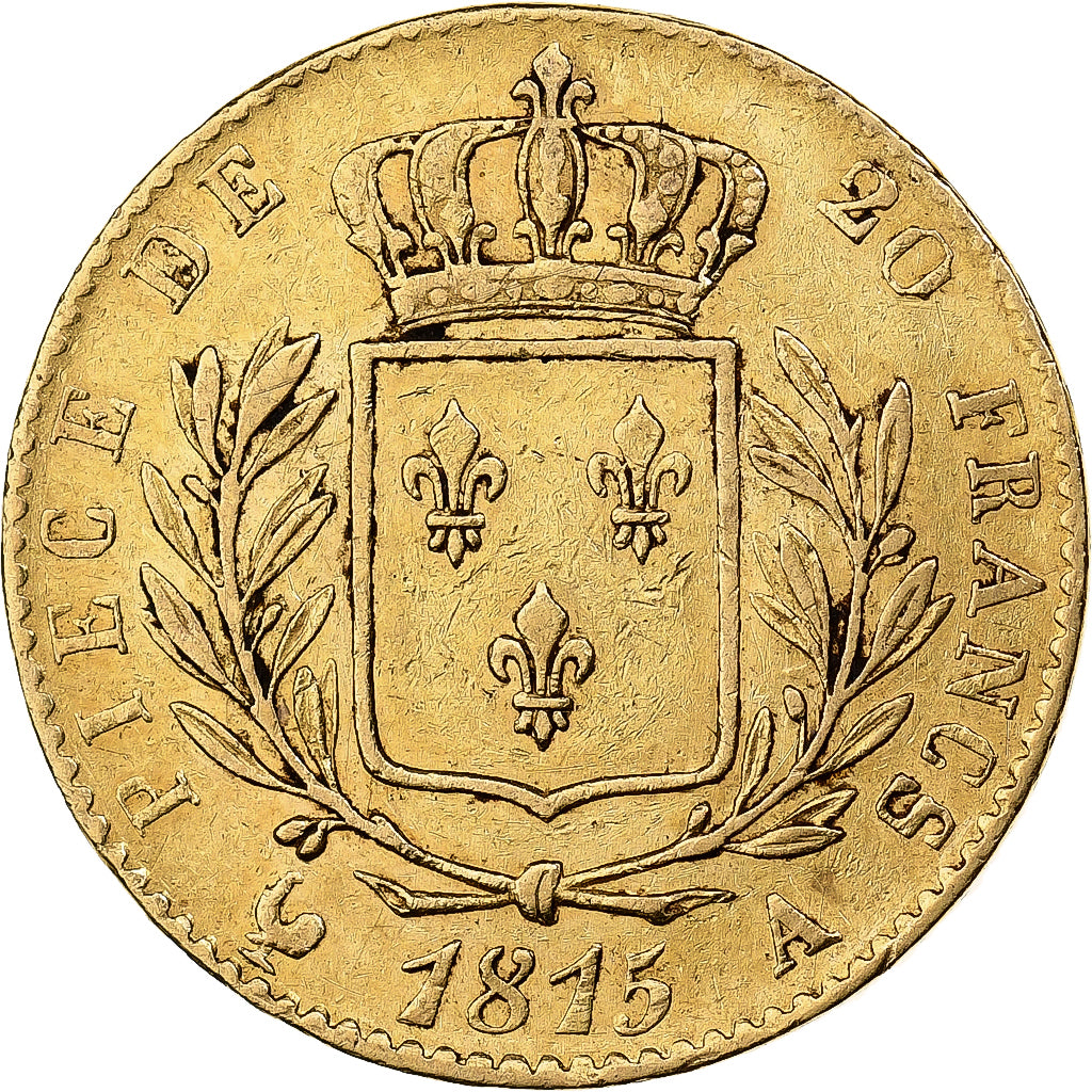 Moneda, Francia, Louis XVIII, 20 Francs, 1815, Paris, MBC, Oro, KM:706.1