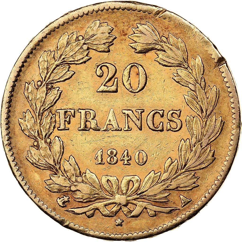 Francja, 20 Francs, Louis-Philippe, 1840, Paris, Złoto, VF(30-35)