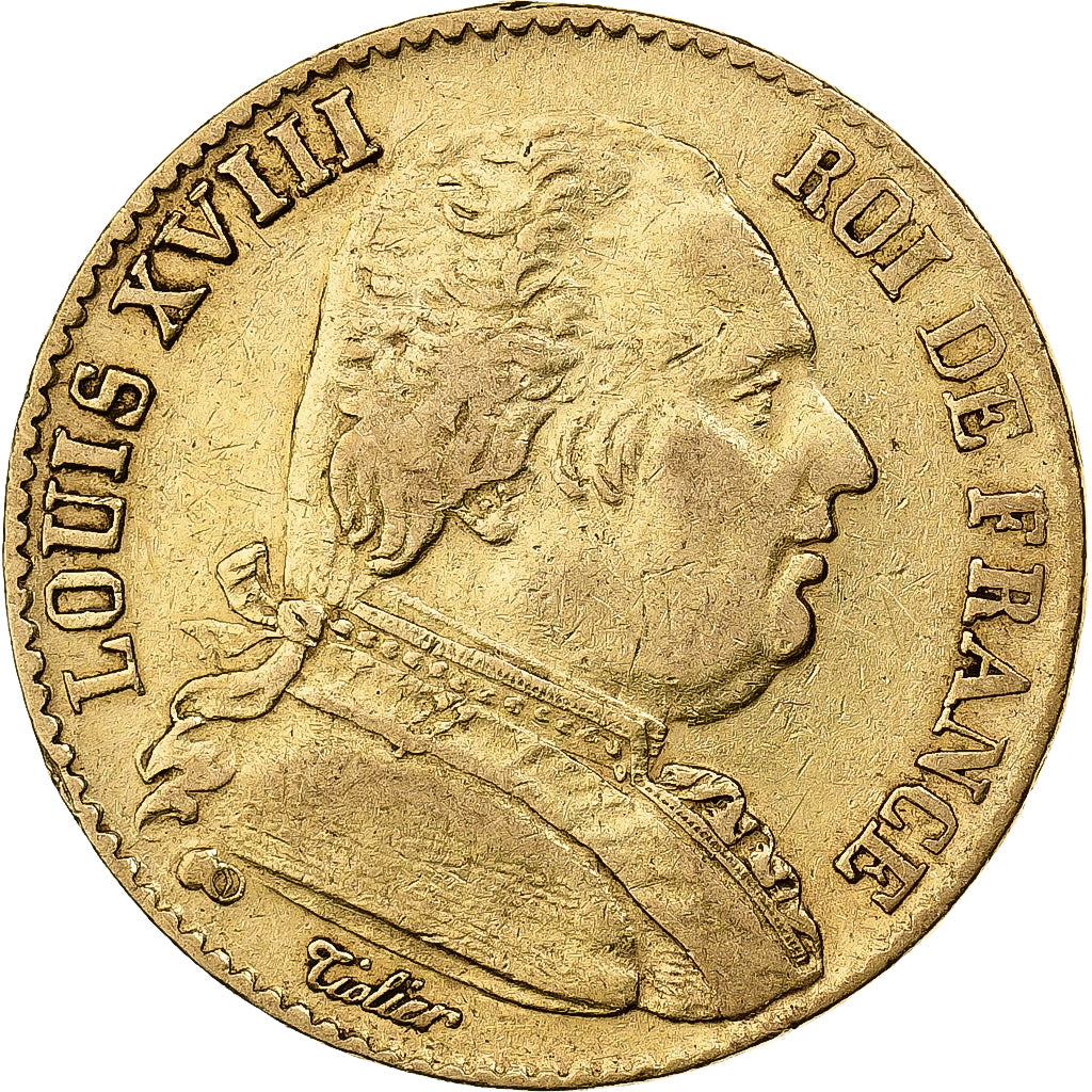 Louis XVIII, Première Restauration, 20 Francs or 1814 Paris, KM 706.1