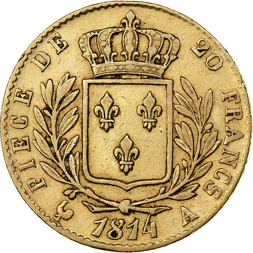Louis XVIII, Première Restauration, 20 Francs or 1814 Paris, KM 706.1