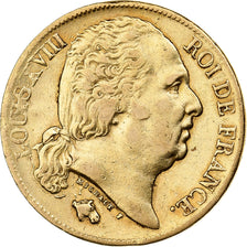 Francja, Louis XVIII, 20 Francs, 1819, Paris, Złoto, EF(40-45), Gadoury:1028