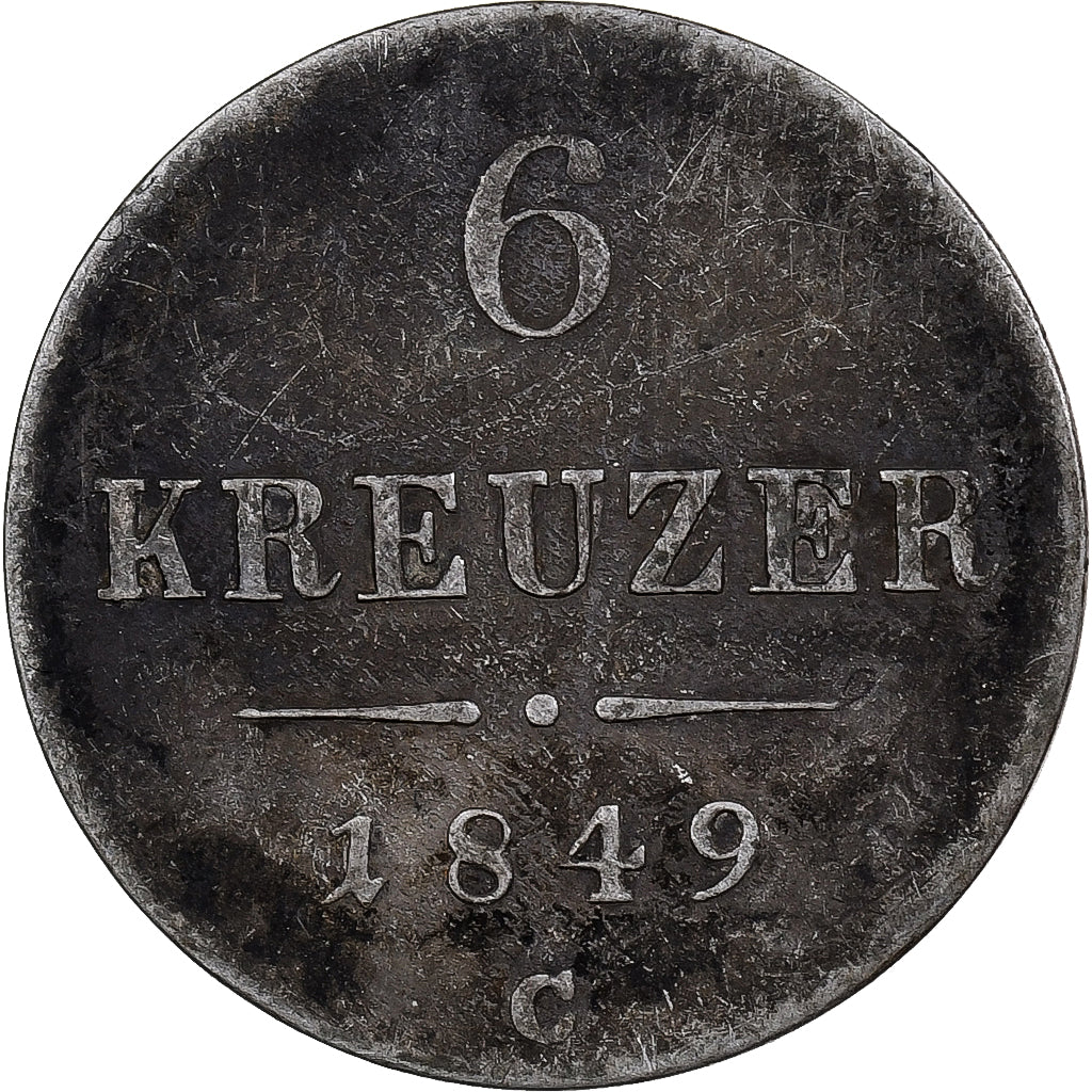 Austria, Franz Joseph I, 6 Kreuzer, 1849, Prague, Plata, BC+, KM:2200