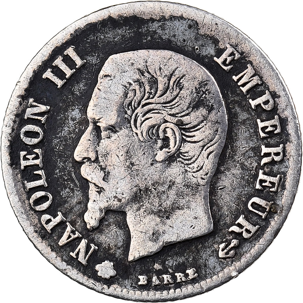França, Napoleon III, 20 Centimes, Napoléon III, 1860, Strasbourg, Prata