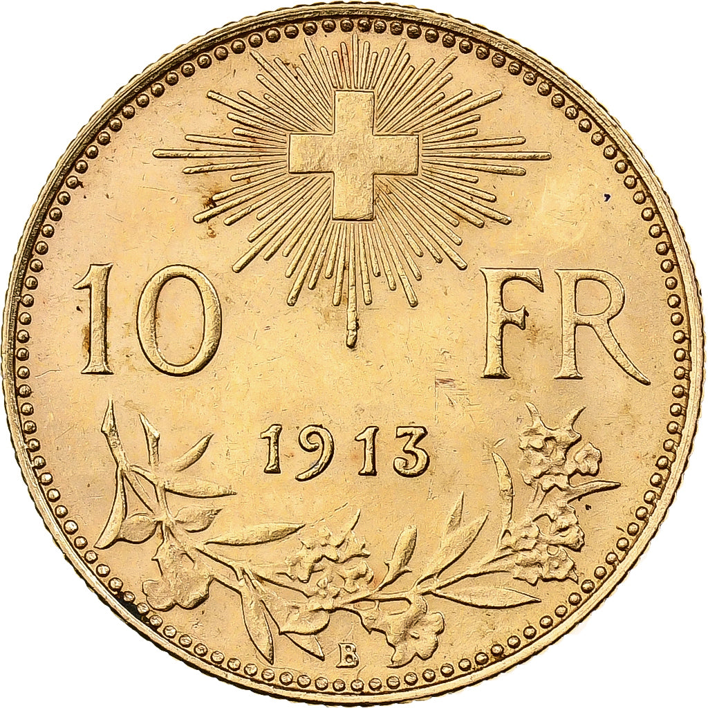 Switzerland, 10 Francs, 1913, Bern, Gold, AU(55-58), KM:36