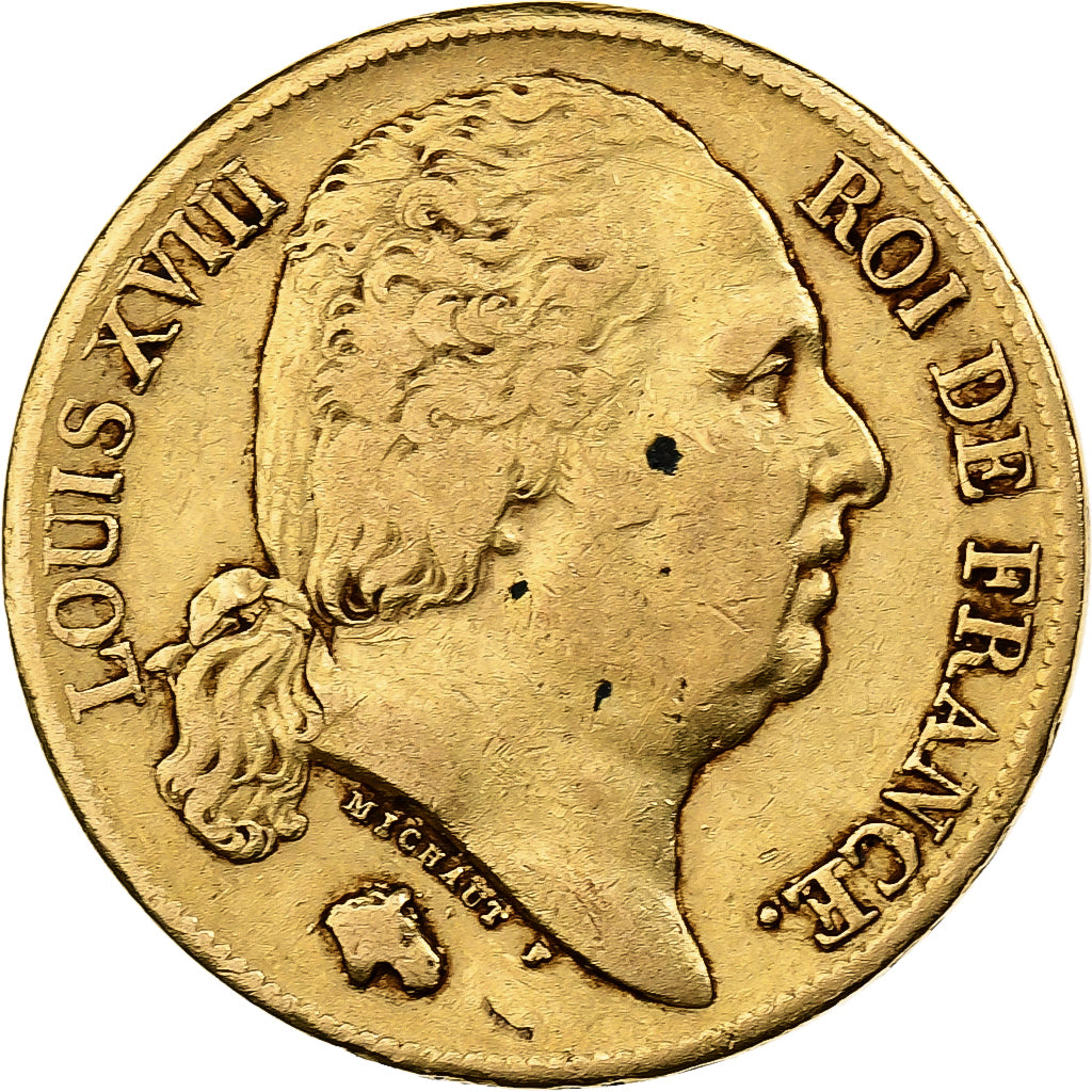 France, Louis XVIII, 20 Francs, 1819, Paris, VF(30-35), Gold, KM 712.1