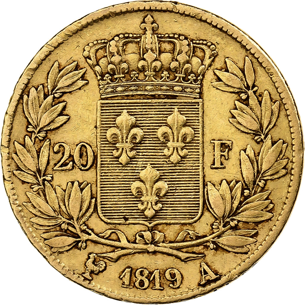 France, Louis XVIII, 20 Francs, 1819, Paris, VF(30-35), Gold, KM 712.1