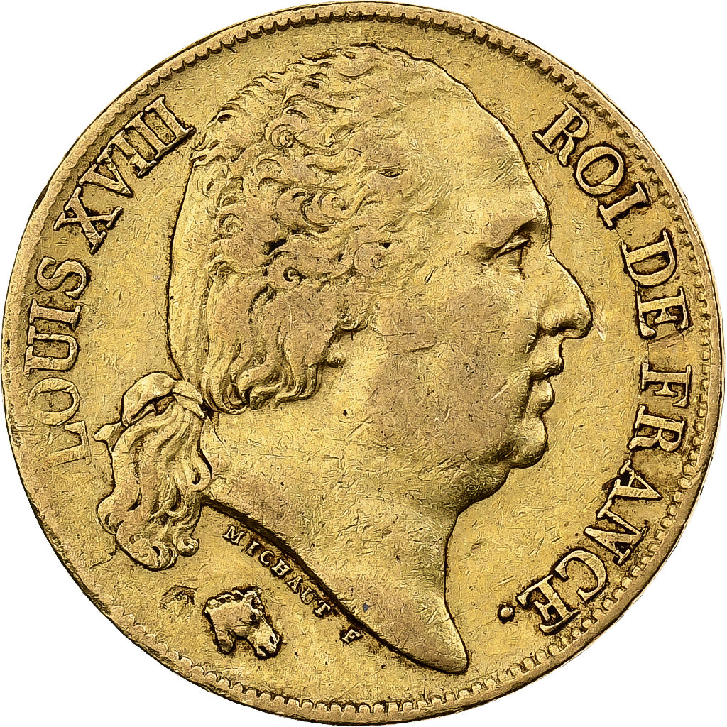 France, Louis XVIII, 20 Francs, 1817, Lille, Or, TTB, Gadoury:1028, Le
