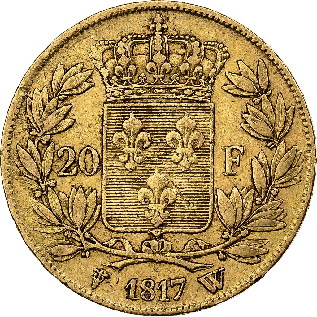 France, Louis XVIII, 20 Francs, 1817, Lille, Or, TTB, Gadoury:1028, Le