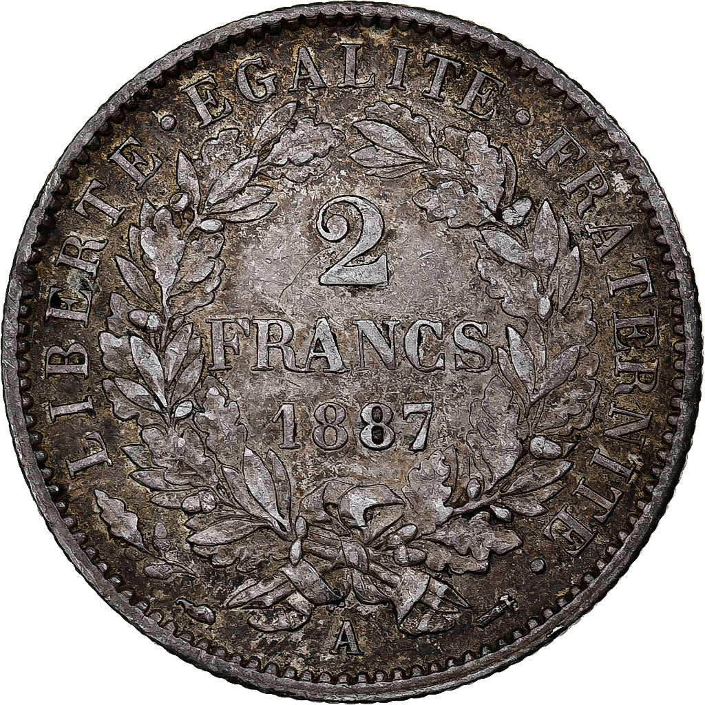 Munten, Frankrijk, Cérès, 2 Francs, 1887, Paris, ZF+, Zilver, KM:817.1