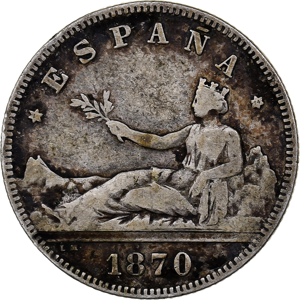 Spain, Provisional Government, 2 Pesetas, 1870, Madrid, EF(40-45), Silver