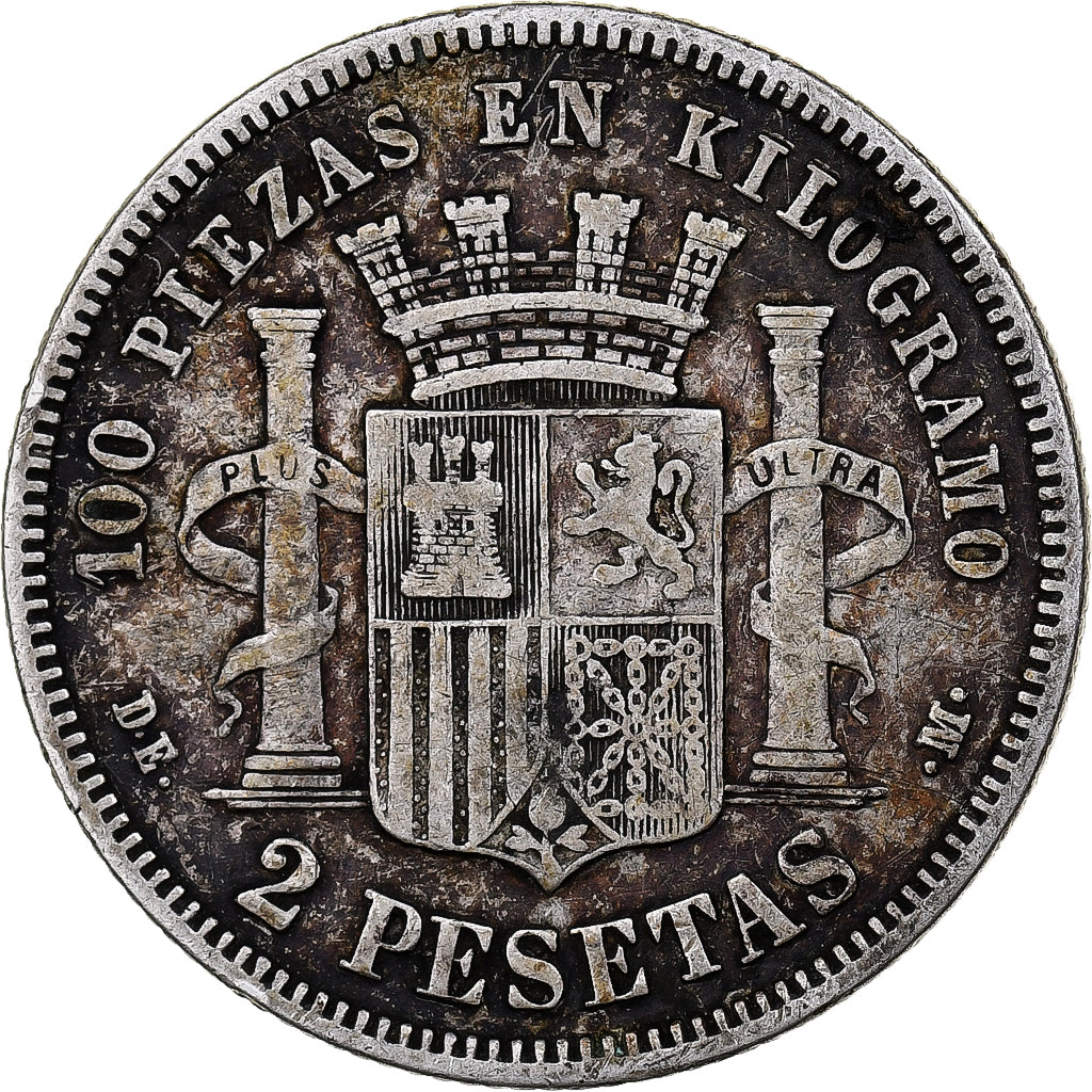 Spain, Provisional Government, 2 Pesetas, 1870, Madrid, EF(40-45), Silver