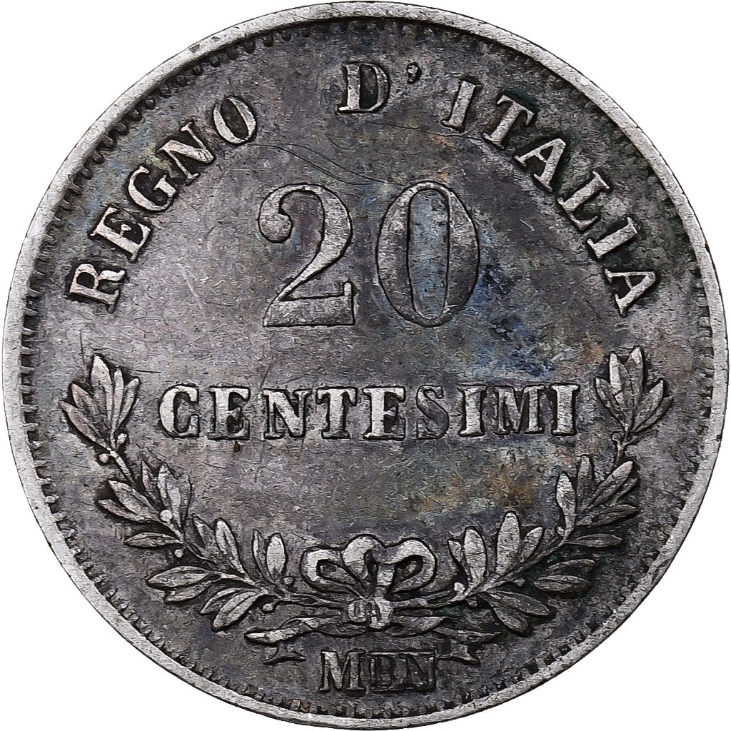 Włochy, Vittorio Emanuele II, 20 Centesimi, 1863, Milan, Srebro, AU(50-53)