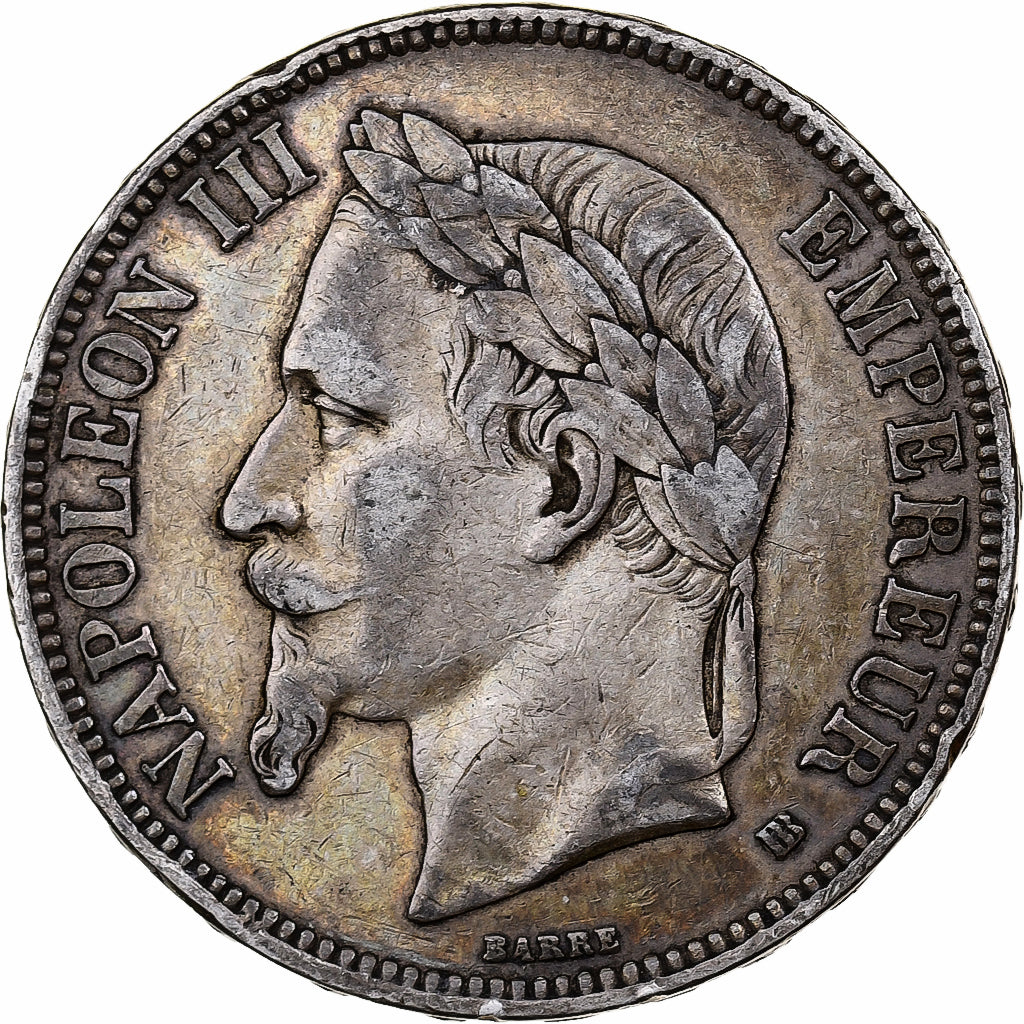Frankrijk, 5 Francs, Napoléon III, 1869, Strasbourg, Zilver, ZF, Gadoury:739