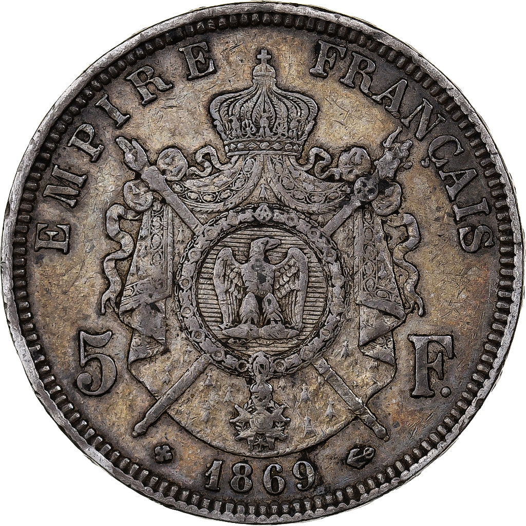 Frankrijk, 5 Francs, Napoléon III, 1869, Strasbourg, Zilver, ZF, Gadoury:739
