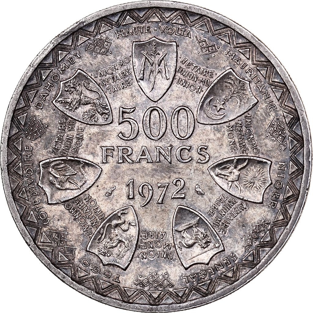 West African States, 500 Francs, 1972, Monnaie de Paris, Silver, AU(55-58)