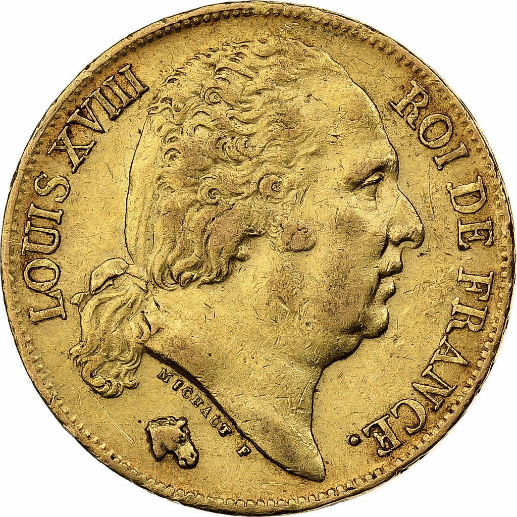 France, Louis XVIII, 20 Francs, 1818, Paris, Or, TTB, Gadoury:1028, Le