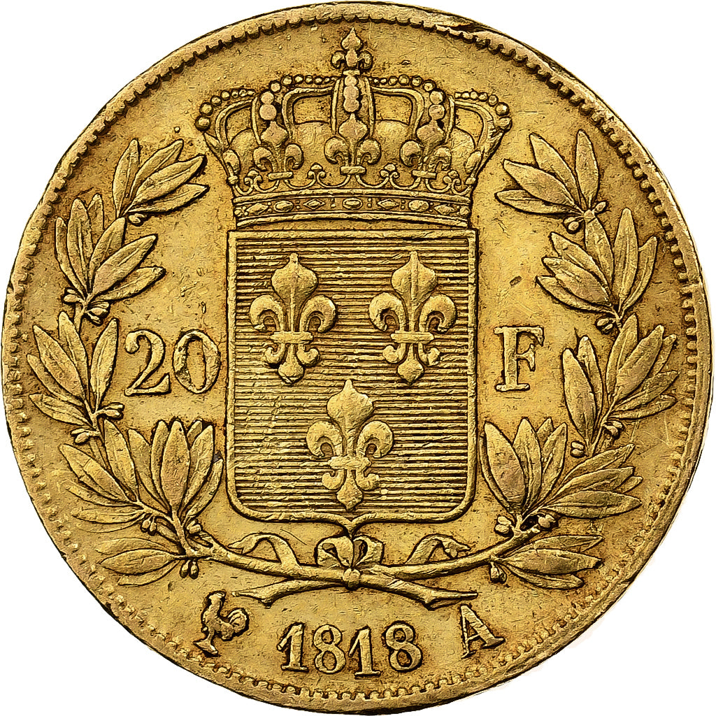 France, Louis XVIII, 20 Francs, 1818, Paris, Or, TTB, Gadoury:1028, Le